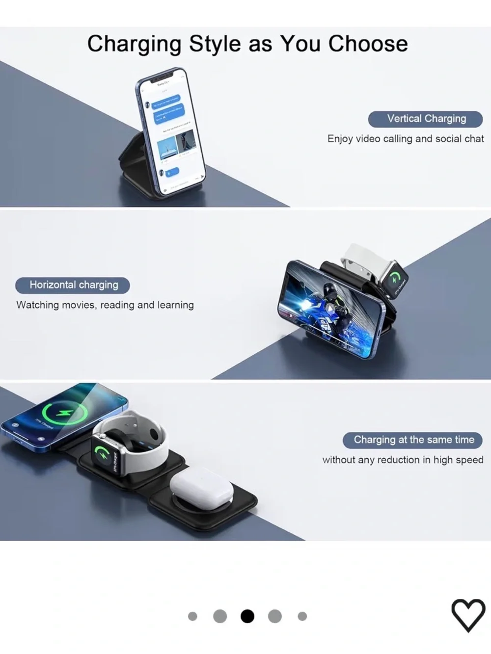 3-in-1 Portable Magnetic Wireless Charger - Black